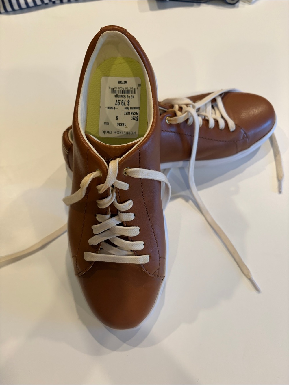 Cole Haan Brown Leather Lace-Up Sneakers with White Laces